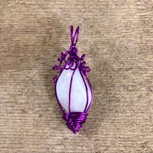Purple Wrapped Chalcedony Crystal Necklace Pendant